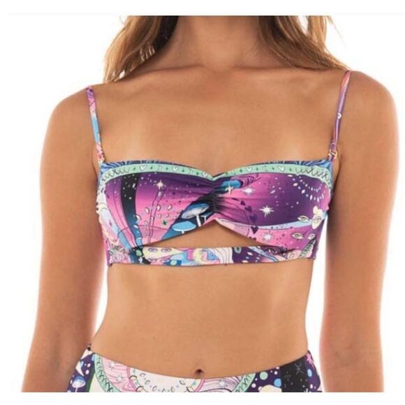 Agua Bendita Other - Agua Bendita Fuzzy Bikini Top in Eter Print Pink Size Large NWT Adjustable